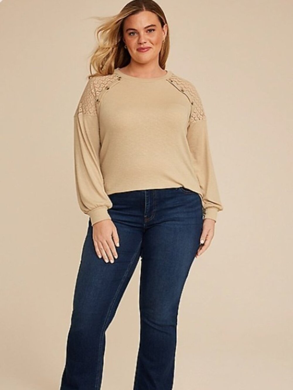 SEALED Maurices Lace Shoulder Raglan Top - 2X